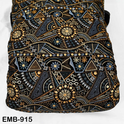 Black Indian Embroidered Velvet Fabric by the yard Sewing DIY Crafting Wedding Dress Costumes Doll Bags Cushion Covers Table Runner Quilting