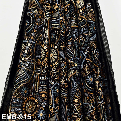 Black Indian Embroidered Velvet Fabric by the yard Sewing DIY Crafting Wedding Dress Costumes Doll Bags Cushion Covers Table Runner Quilting