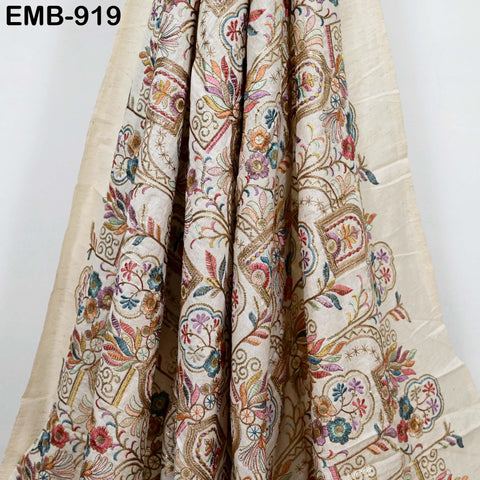 Indian Embroidered Unbleached Cotton Fabric by the Yard Flex Cotton Summer Longline Jackets Women Dresses Theatrical Costumes Waistcoats