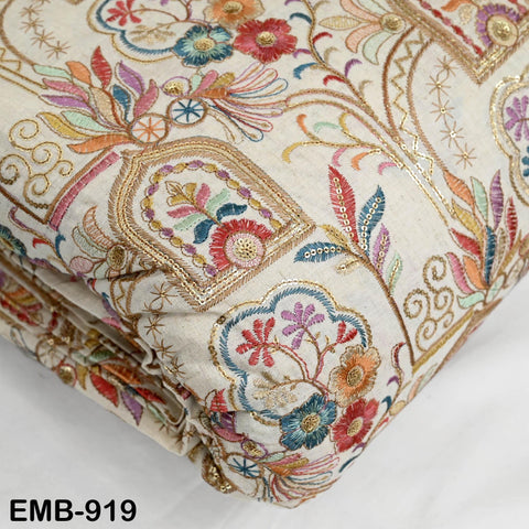 Indian Embroidered Unbleached Cotton Fabric by the Yard Flex Cotton Summer Longline Jackets Women Dresses Theatrical Costumes Waistcoats