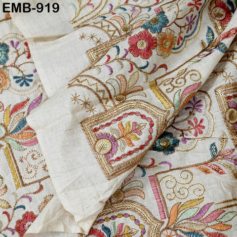 Indian Embroidered Unbleached Cotton Fabric by the Yard Flex Cotton Summer Longline Jackets Women Dresses Theatrical Costumes Waistcoats