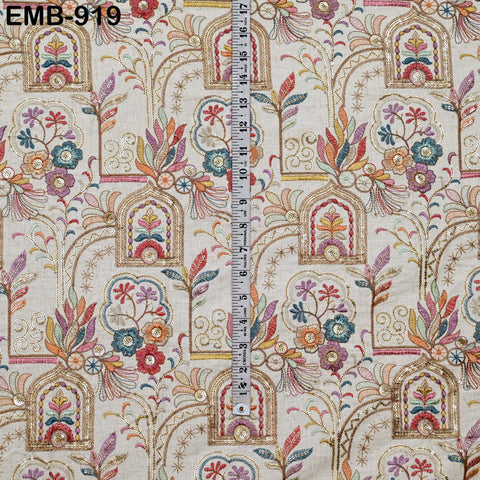 Indian Embroidered Unbleached Cotton Fabric by the Yard Flex Cotton Summer Longline Jackets Women Dresses Theatrical Costumes Waistcoats