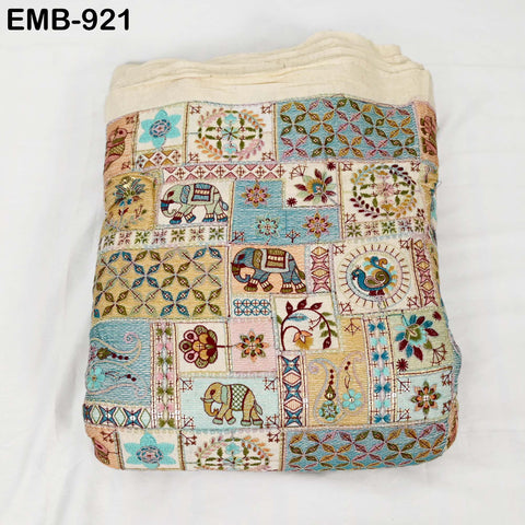 Indian Embroidered Unbleached Cotton Fabric by the Yard Flex Cotton Summer Longline Jackets Women Dresses Theatrical Costumes Waistcoats