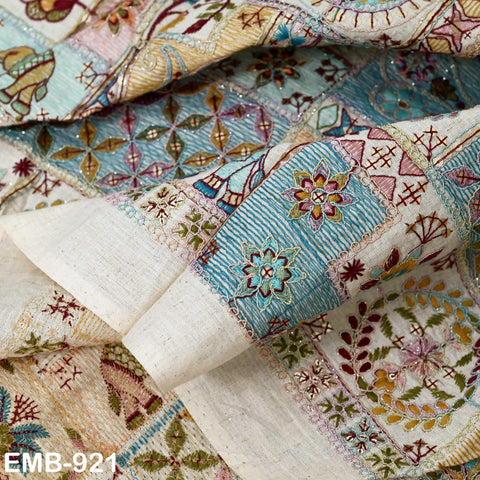 Indian Embroidered Unbleached Cotton Fabric by the Yard Flex Cotton Summer Longline Jackets Women Dresses Theatrical Costumes Waistcoats