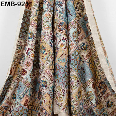 Indian Embroidered Unbleached Cotton Fabric by the Yard Flex Cotton Summer Longline Jackets Women Dresses Theatrical Costumes Waistcoats