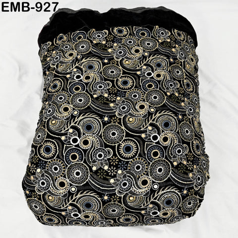 Black Indian Embroidered Velvet Fabric by the yard Sewing DIY Crafting Wedding Shift Dresses Theatrical Costumes Longline Jackets Waistcoats