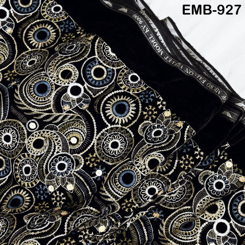 Black Indian Embroidered Velvet Fabric by the yard Sewing DIY Crafting Wedding Shift Dresses Theatrical Costumes Longline Jackets Waistcoats