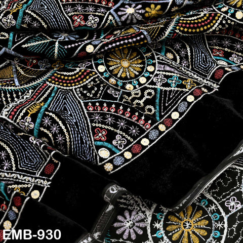 Black Indian Embroidered Velvet Fabric by the yard Sewing DIY Crafting Wedding Shift Dresses Theatrical Costumes Longline Jackets Waistcoats