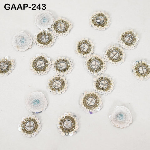 50 Pcs Mirror Embellishment Patch for Bridal Saree Lehenga: 2 cm Zari Applique with Mirror & Gold, Handcrafted Indian Wedding Dress Supplies