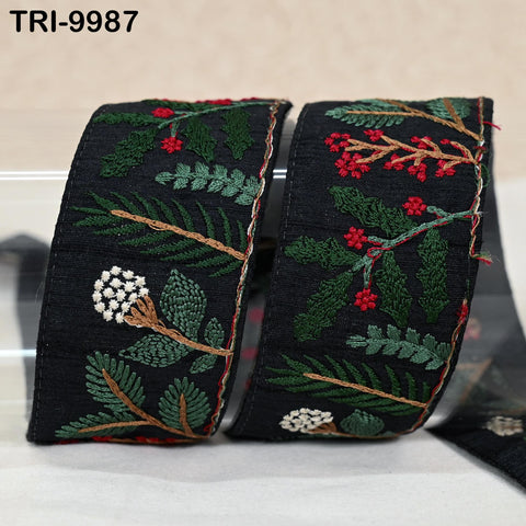 9 Yard Black Embroidery Ribbon Fabric Trim Embroidered Border Crafting Sewing Indian Tote Bags Costumes Christmas Holiday Ornaments 4.5 cm