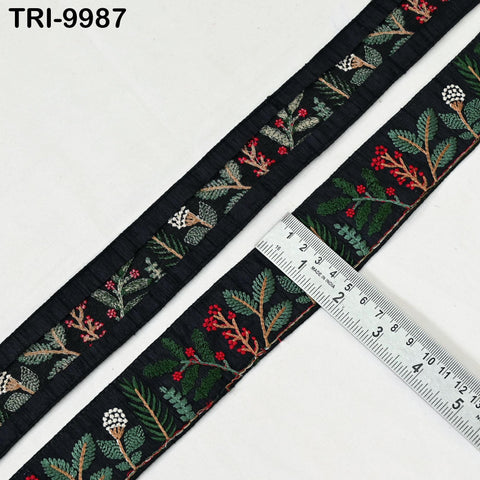 9 Yard Black Embroidery Ribbon Fabric Trim Embroidered Border Crafting Sewing Indian Tote Bags Costumes Christmas Holiday Ornaments 4.5 cm
