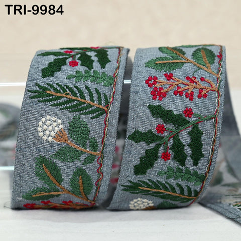9 Yard Grey Embroidery Ribbon Fabric Trim Embroidered Border Crafting Sewing Indian Tote Bags Costumes Christmas Holiday Ornaments 4.5 cm