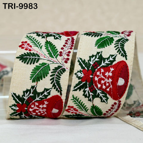 9 Yard Indian Embroidery Ribbons 5cm Trim Christmas Bells Border Embroidered Crafting Tote Bag Theatrical Costumes Holiday Ornaments Home