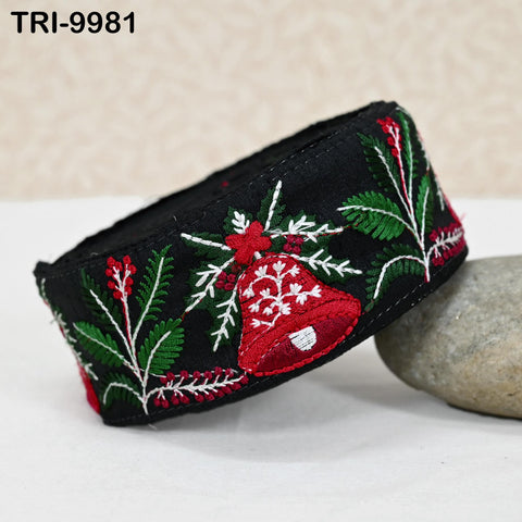 9 Yard Indian Embroidery Ribbons 5cm Trim Christmas Bells Border Embroidered Crafting Tote Bag Theatrical Costumes Holiday Ornaments Home