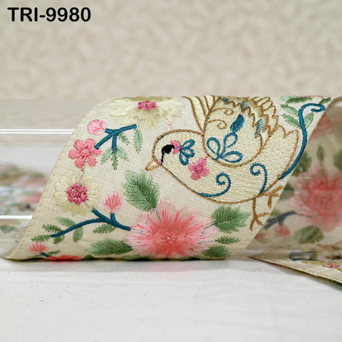 9 Yard Embroidery Pigeon Bird Ribbons Trims Embroidered Fabric Saree Border Theatrical Costumes Christmas Sewing Holiday Decorations 9 cm