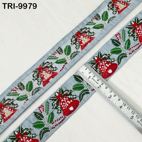 9 Yard Indian Embroidery Ribbons 5cm Trim Christmas Bells Border Embroidered Crafting Tote Bag Theatrical Costumes Holiday Ornaments Home
