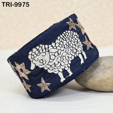 9 Yard Embroidery Ribbon Trims Embroidered Sheep Denim Fabric Border Crafting Theatrical Costumes Christmas Sewing Holiday Decorations 6 cm
