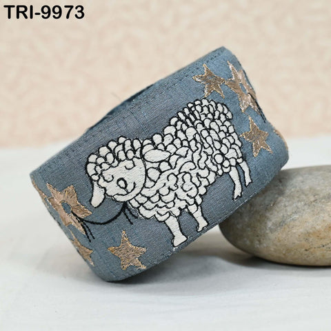 1 Meter Embroidery Ribbon Trims Embroidered Sheep Fabric Border Crafting Theatrical Costumes Christmas Sewing Holiday Decorations 6 cm Grey