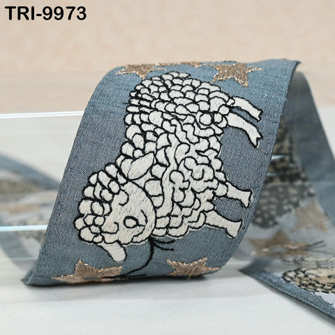 1 Meter Embroidery Ribbon Trims Embroidered Sheep Fabric Border Crafting Theatrical Costumes Christmas Sewing Holiday Decorations 6 cm Grey
