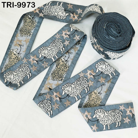 9 Yard Embroidery Ribbon Trims Embroidered Sheep Fabric Border Crafting Theatrical Costumes Christmas Sewing Holiday Decorations 6 cm Grey