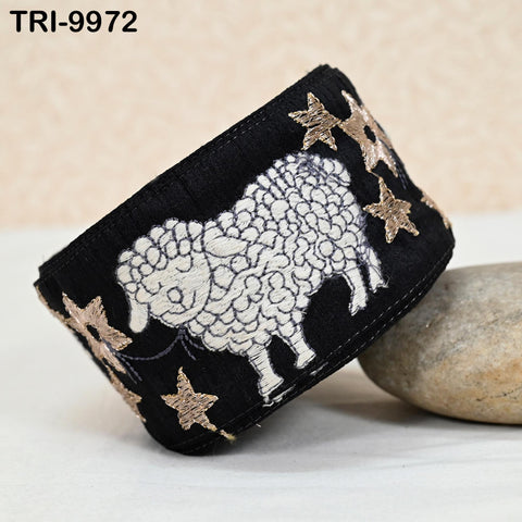 9 Yard Embroidery Ribbon Trims Embroidered Sheep Fabric Border Crafting Theatrical Costumes Christmas Sewing Holiday Decorations 6 cm Black