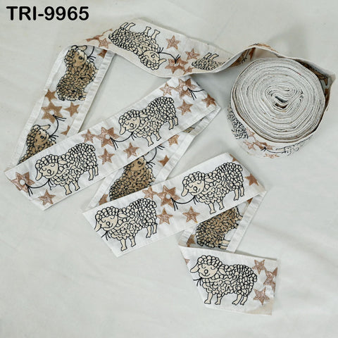 9 Yard Embroidery Ribbon Trims Embroidered Sheep Fabric Border Crafting Theatrical Costumes Christmas Sewing Holiday Decorations 6 cm White