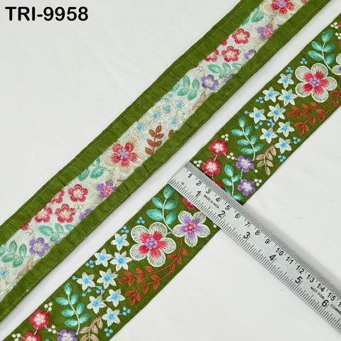 9 Yard Floral Embroidered Fabric Trim Indian Sari Border Crafting Sewing Guitar Belts Beach Bag Cushions Trimming Ribbon Embellishments 50mm