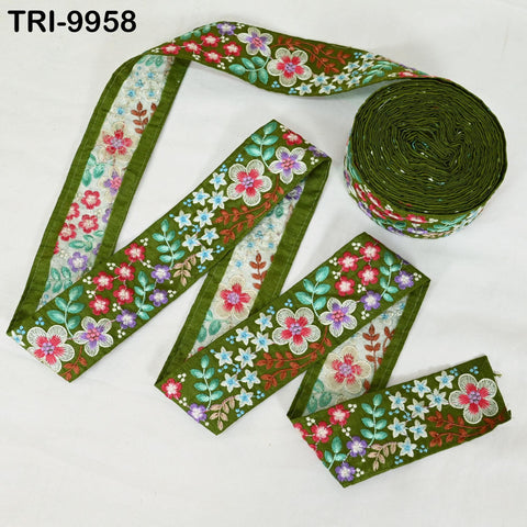 9 Yard Floral Embroidered Fabric Trim Indian Sari Border Crafting Sewing Guitar Belts Beach Bag Cushions Trimming Ribbon Embellishments 50mm