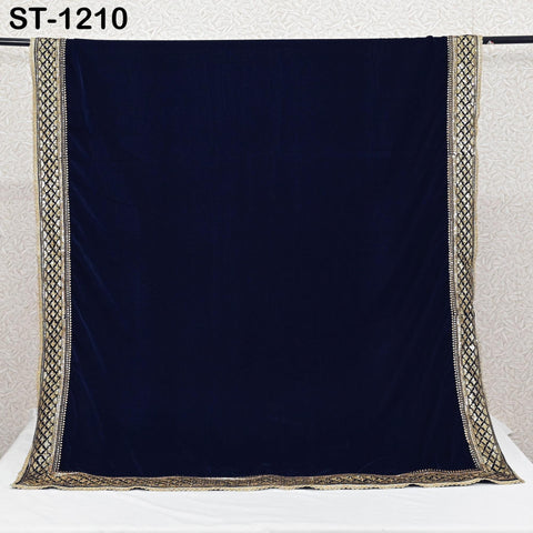 Navy Blue Velvet Shawl Dupatta Embroidery on edges Gift for Women Embroidered Chunni Bridal Veil Lehenga Embroidery Festival Punjabi Wedding