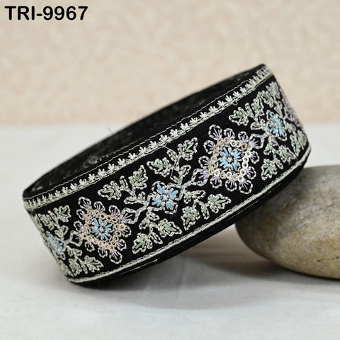 9 Yard Black Embroidery Ribbon 4cm Trim Embroidered Indian Sari Embellishments DIY Crafting Cats Dogs Collar Trimmings Headband Saree Border