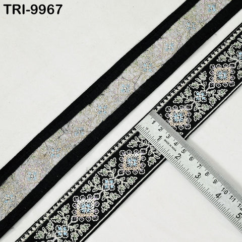 9 Yard Black Embroidery Ribbon 4cm Trim Embroidered Indian Sari Embellishments DIY Crafting Cats Dogs Collar Trimmings Headband Saree Border
