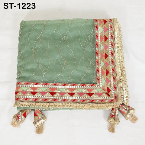 Mint Organza Designer Dupatta for women, Bridal Wedding lehenga Chunni/Veil Beads Sequin Scarf Indian Ethnic Dress Stole Gift Bridesmaid