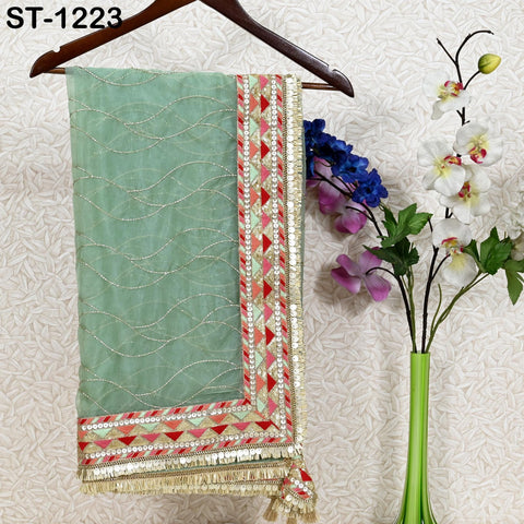 Mint Organza Designer Dupatta for women, Bridal Wedding lehenga Chunni/Veil Beads Sequin Scarf Indian Ethnic Dress Stole Gift Bridesmaid