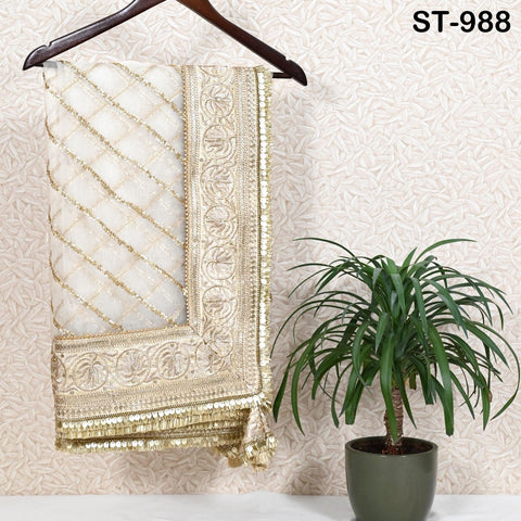 Ivory Dupatta Silk Organza Gotta Patti Dupatta Light Weight Indian Bride Wedding Lehenga Chunni Veil Scarf Festive Dress Gifts for Women