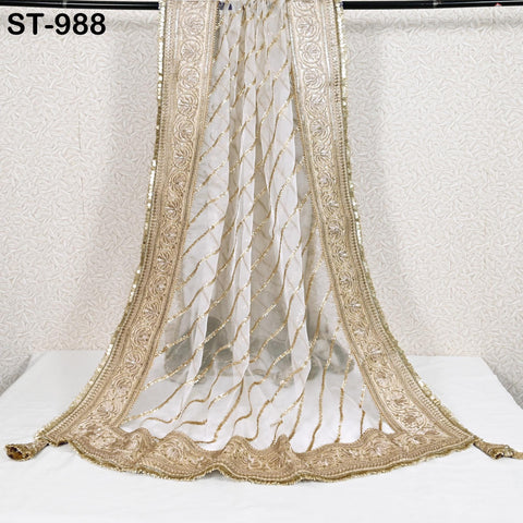 Ivory Dupatta Silk Organza Gotta Patti Dupatta Light Weight Indian Bride Wedding Lehenga Chunni Veil Scarf Festive Dress Gifts for Women