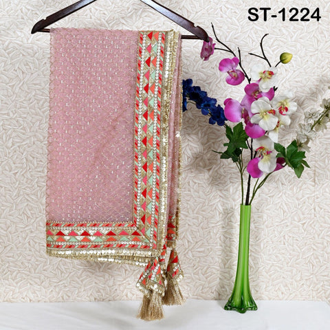 Pink Organza Designer Dupatta for women Bridal Wedding lehenga Chunni/Veil Beads Sequin Scarf Indian Ethnic Dress Stole Gift Bridesmaid