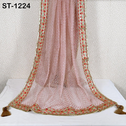 Pink Organza Designer Dupatta for women Bridal Wedding lehenga Chunni/Veil Beads Sequin Scarf Indian Ethnic Dress Stole Gift Bridesmaid