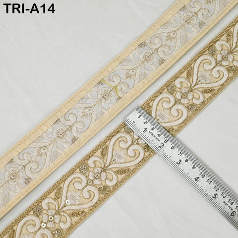 9 Yard Beige Indian Ribbon 45 mm Trim Costume Sari Border DIY Craft Sewing Embroidered Decorative Costumes Home Decor Trimming Junk Journals