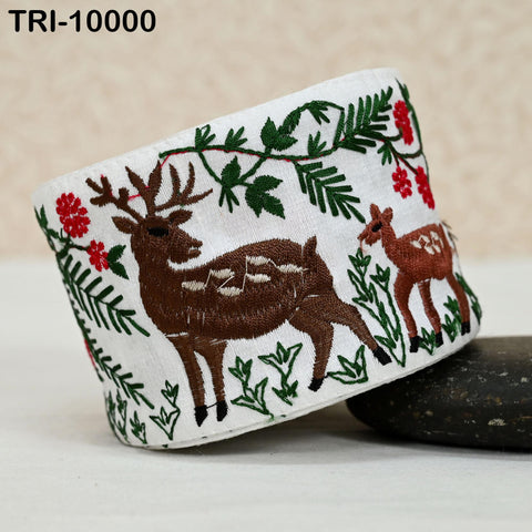 9 Yard Embroidered Reindeer Ribbon Trims Embroidery Fabric Border Crafting Theatrical Costumes Christmas Holiday Decorations 8 cm White