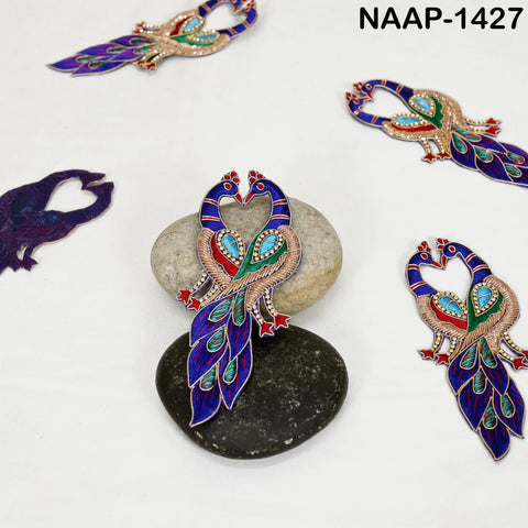 2 Pair Decorative Gold Peacock Zardozi Patches Appliques Dresses Embroidered Indian Handmade Sewing DIY Crafting Sewing Clothing Accessory