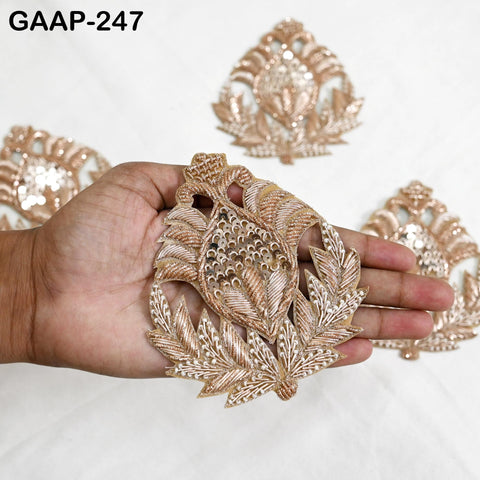 4 Gold Zardozi Appliqué Patches | Handcrafted Indian Embroidery Motifs | Bridal Wear, Costume, Boutique Supply Craft & Home Decor Accessory