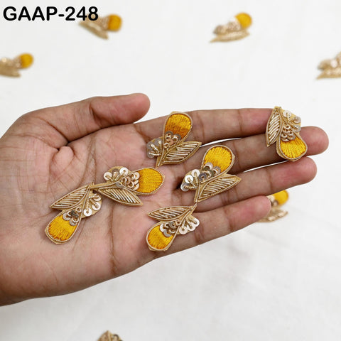 20 Pc Gold Red Patches | 3.5 cm Flower Applique | Indian Craft Supplies for DIY Sewing, Home Décor, Jewelry Making & Creative Project