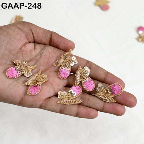 20 Pc Gold Red Patches | 3.5 cm Flower Applique | Indian Craft Supplies for DIY Sewing, Home Décor, Jewelry Making & Creative Project