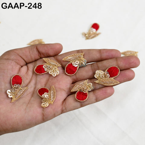 20 Pc Gold Red Patches | 3.5 cm Flower Applique | Indian Craft Supplies for DIY Sewing, Home Décor, Jewelry Making & Creative Project