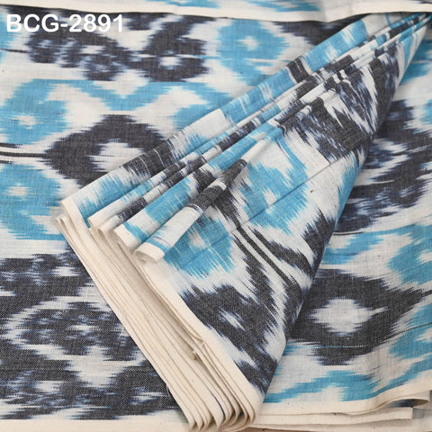 Blue Indian Ikat Cotton fabric sold by Yard Handwoven Yarn Dyed Kids Summer Dress Handloom Home Furnishing Curtains Pillows Apparel