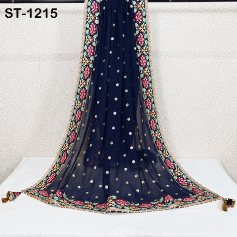 Blue Georgette Designer Dupatta for women, Bridal Wedding lehenga Chunni/Veil Sequin Scarf Indian Ethnic Dress Stole Ideal Gift Bridesmaid