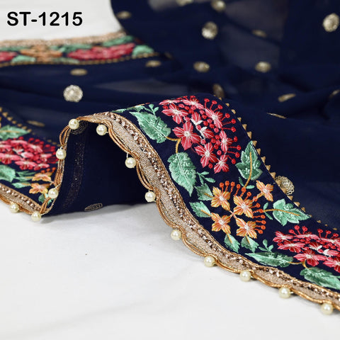 Blue Georgette Designer Dupatta for women, Bridal Wedding lehenga Chunni/Veil Sequin Scarf Indian Ethnic Dress Stole Ideal Gift Bridesmaid