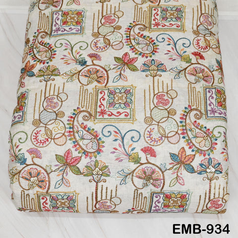 Natural Indian Embroidered Cotton Fabric by the Yard Flex Cotton Embroidery Summer Dresses Jackets Women Kids Bags Table Runner Sewing Craft