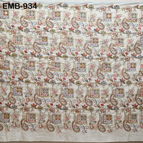 Natural Indian Embroidered Cotton Fabric by the Yard Flex Cotton Embroidery Summer Dresses Jackets Women Kids Bags Table Runner Sewing Craft