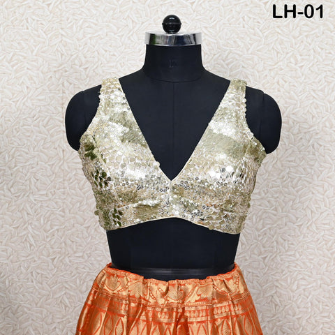 Orange Brocade Banarasi Lehenga Choli with dupatta, Ready-to-Wear Indian Outfit Women Costumes Wedding Bridesmaid Party Engagement, Festival